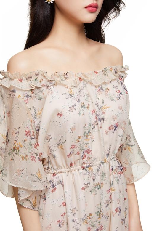 ONLY 米色印花一字肩连衣裙 9024 商品图3