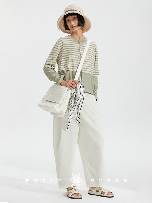 PETIT SCHAN小闪 CLO#255 millefoglie 千层派 棉麻混纺条纹圆领针织开衫/空调衫 商品图1