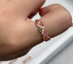 碧玺戒指-豪华五钻排戒