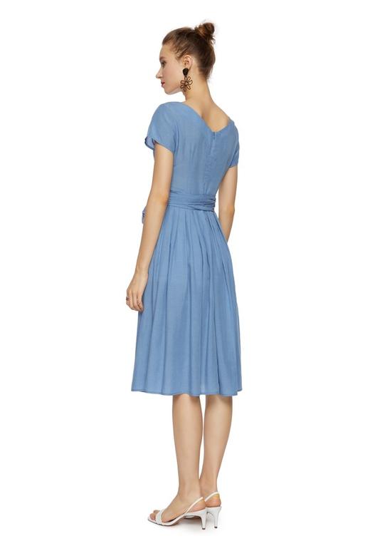 SUMMER & SAGE 蓝色束腰圆领连衣裙 7012 商品图1