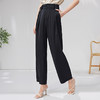EITIE爱特爱系带高腰直筒阔腿休闲裤黑色通勤大气显瘦夏季新款B05104 商品缩略图1