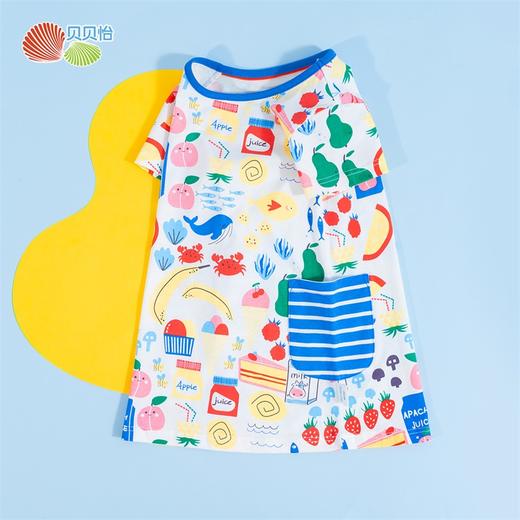 贝贝怡夏季女童轻薄短袖连衣裙卡通印花直筒裙时尚圆领裙子洋气女 商品图8