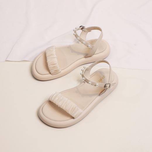 ZHR网纱珍珠凉鞋女2023夏季新款超仙一字带凉鞋甜美温柔气质女鞋 商品图6