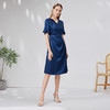 EITIE爱特爱气质V领高级感缎面蓝色收腰连衣裙通勤显瘦夏季新款B07132 商品缩略图2