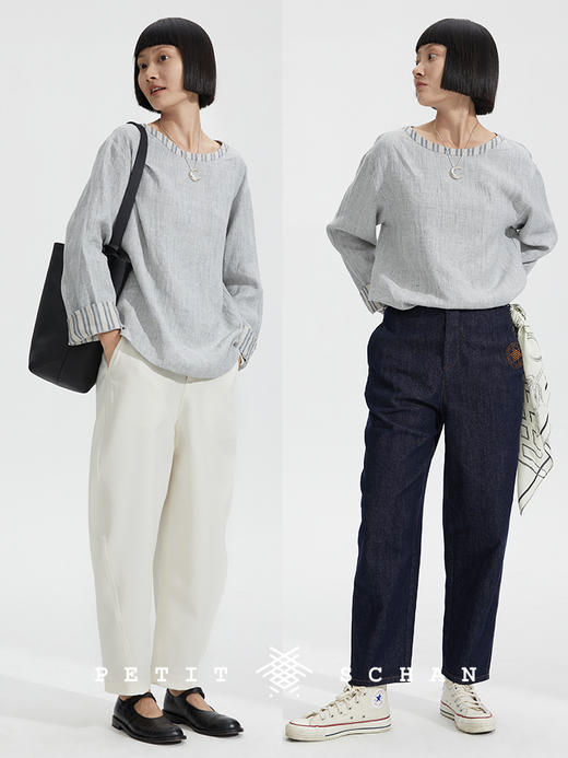 PETIT SCHAN小闪 CLO#256 drizzle 绵绵 法国进口色纺亚麻套头长袖罩衫 商品图4