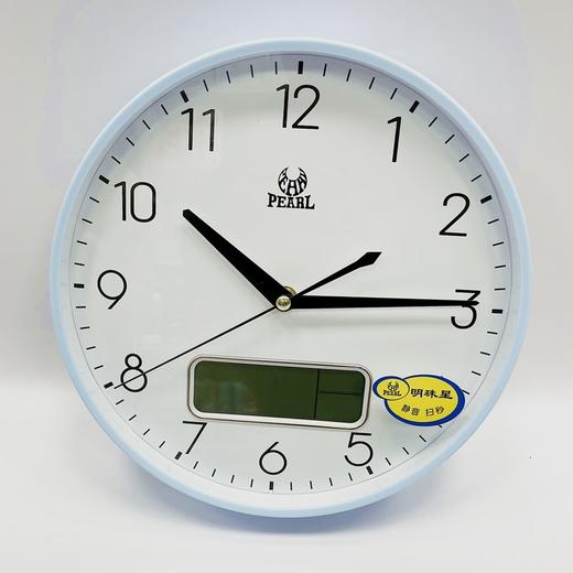 明珠星PW347圆形石英钟挂钟钟表带电子液晶日期数字显示直径26cm一个 商品图0