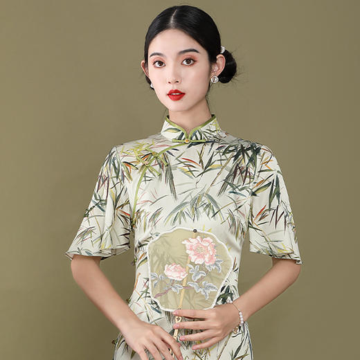 复古中国风，夏季新款荷叶袖真丝改良旗袍OY-220207 商品图2