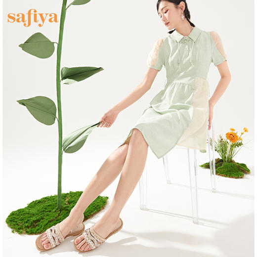 Safiya/索菲娅 2023夏季新品少女风闲适假日民族风珍珠水钻外穿平底凉拖 SF32110057 商品图5