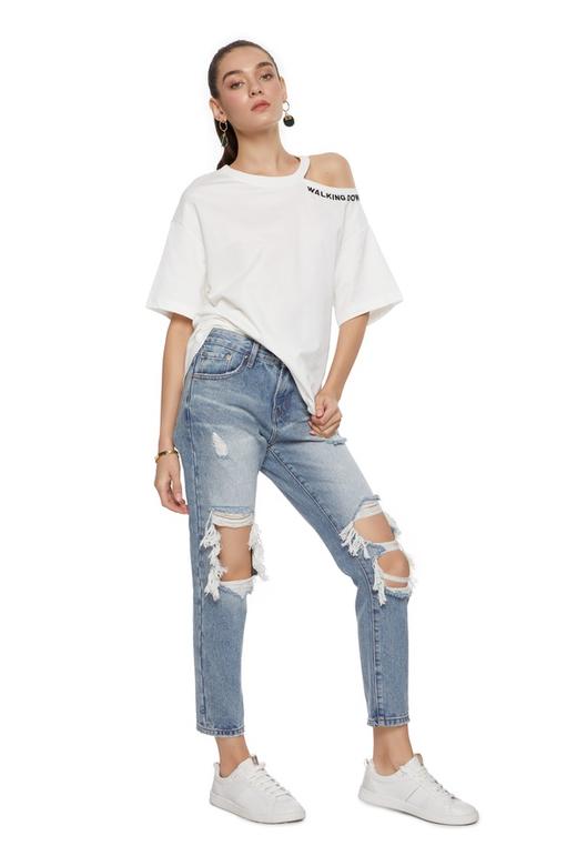 FIVE PLUS（5+） 破洞磨边高腰牛仔裤 7192 商品图4