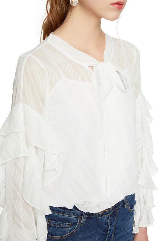 LNNNS 荷叶边饰半透明系带上衣 6378 商品图2