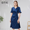 EITIE爱特爱气质V领高级感缎面蓝色收腰连衣裙通勤显瘦夏季新款B07132 商品缩略图0