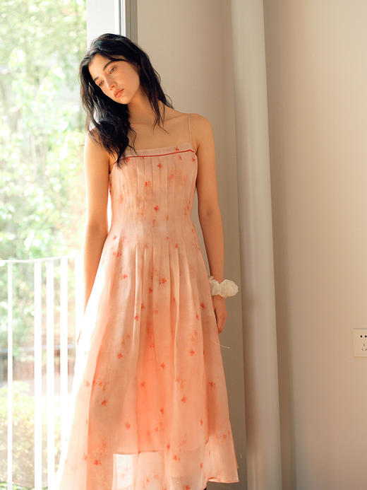 Even Vintage | 浪漫氛围感 法式印花粉红打底方领高腰吊带连衣裙 商品图1