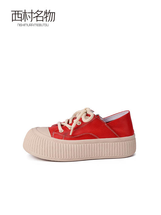 西村名物2023秋季新款真皮大头面包鞋女休闲厚底小白鞋板鞋33471 商品图2