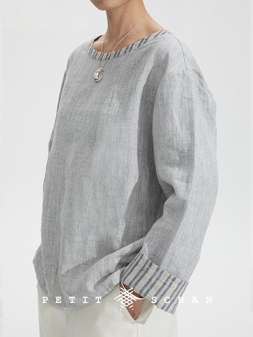 PETIT SCHAN小闪 CLO#256 drizzle 绵绵 法国进口色纺亚麻套头长袖罩衫 商品图2