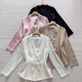 【à perles】真丝系带收腰西装外套，职场通勤装【现货】