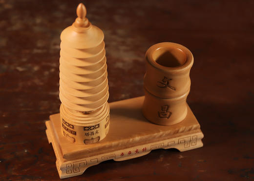 桃木文昌塔笔筒，天然桃木 商品图2