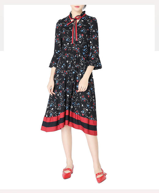 【双11亏本清，不退换】 CAIXUAN采轩蝴蝶结绑带喇叭袖连衣裙C035193B01 商品图1