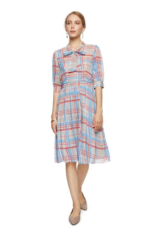 SUMMER & SAGE 系带领结打褶连衣裙 7066 商品图2