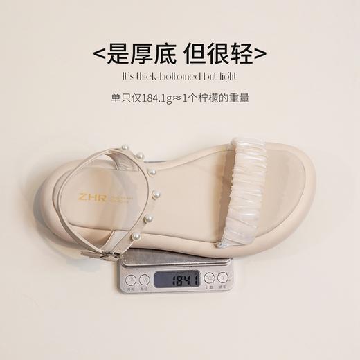 ZHR网纱珍珠凉鞋女2023夏季新款超仙一字带凉鞋甜美温柔气质女鞋 商品图8