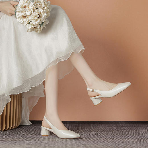 ZHR包头凉鞋百搭方头单鞋女2023新款复古法式粗跟单鞋通勤时尚鞋 商品图6