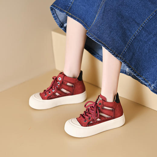 头层牛皮厚底高帮，镂空系带凉鞋KFY-32120 商品图5