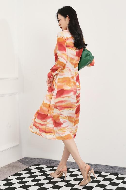 Le Malene 渐变印花系带不规则连衣裙 8979 商品图3