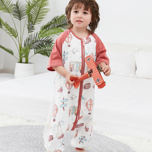 【可机洗 越洗越绵软】夏季竹棉婴幼儿分腿睡袋纱布儿童短袖抑制菌竹纤维宝宝睡衣A类薄款 商品图3