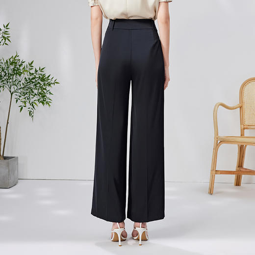 EITIE爱特爱系带高腰直筒阔腿休闲裤黑色通勤大气显瘦夏季新款B05104 商品图4