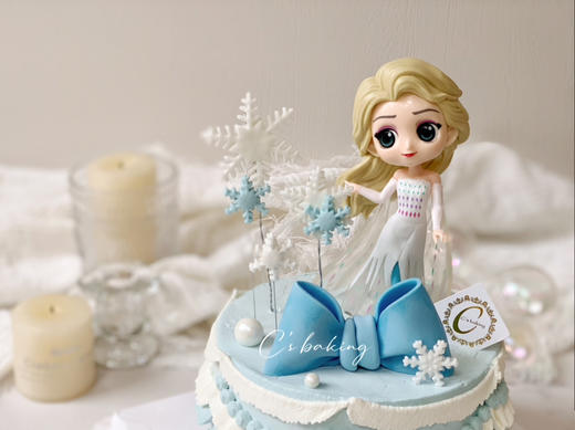 迪士尼 冰雪奇缘 艾莎ELSA场景G款 忌廉蛋糕【半翻糖蛋糕需提前2天预订】（默认自提，收费配送请联系客服） 商品图1