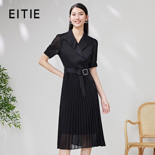 EITIE爱特爱夏季新款优雅收腰显瘦褶皱裙摆连衣裙7007750 商品图0