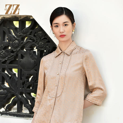 佐尔美夏季新款 交织提花缎桑蚕丝真丝衬衣女E32CS12 商品图1