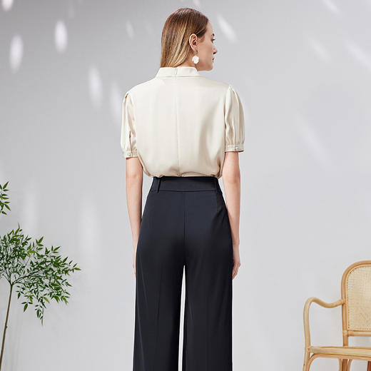 EITIE爱特爱高级感半高领飘带复古直筒上衣显瘦通勤夏新款B13132 商品图4