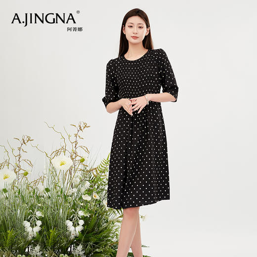 【商场同款】阿菁娜黑色波点设计感茶歇长裙A28X212078 商品图3