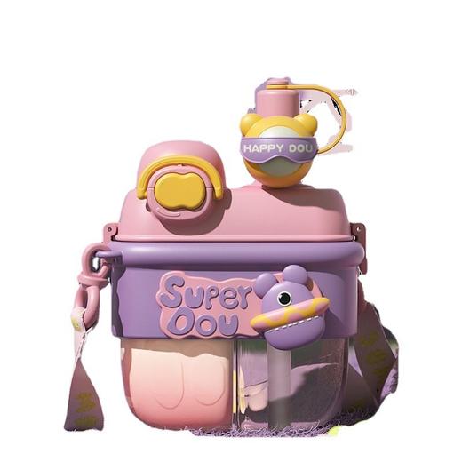 儿童吸管杯大容量分仓双饮杯女学生高颜值塑料杯运动便携水杯 商品图5