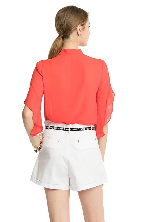 AVA 红色荷叶边袖系带雪纺上衣 2352 商品图3