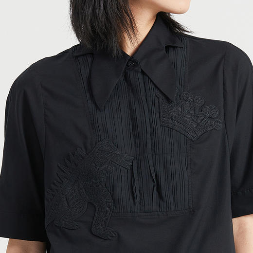 谜底2023夏新款恐龙剪影绣花H型宽松短袖连衣裙文艺小众235ML6048 商品图3