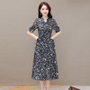 QYM 2B23028-1-L印花简约修身时尚雪纺裙V领休闲连衣裙 商品缩略图0