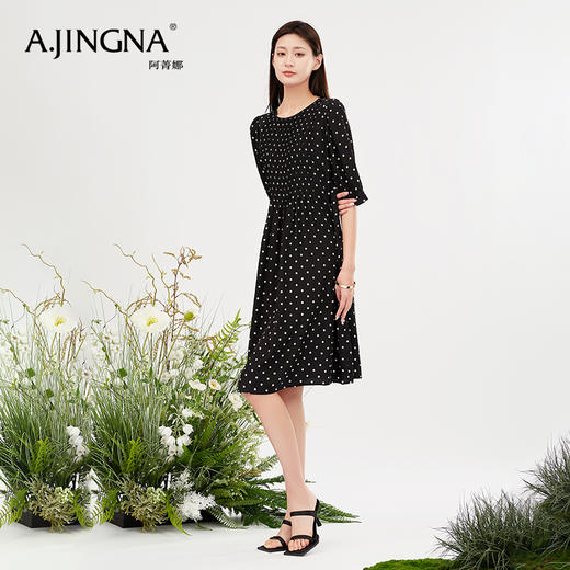 【商场同款】阿菁娜黑色波点设计感茶歇长裙A28X212078 商品图1