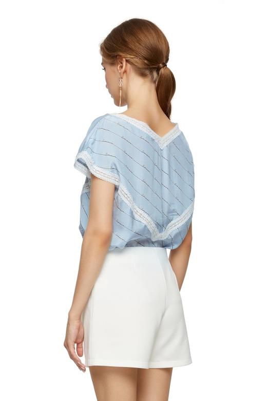 SUMMER & SAGE 花边饰蓝色字母T恤 7092 商品图1