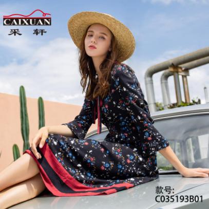 【双11亏本清，不退换】 CAIXUAN采轩蝴蝶结绑带喇叭袖连衣裙C035193B01 商品图0