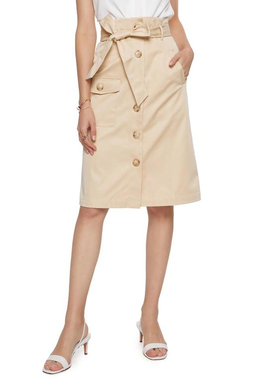 SUMMER & SAGE 米色束腰中长半裙 7097 商品图0