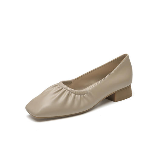 「三款配色！简约设计」方头粗跟单鞋女 新款春夏女鞋褶皱浅口中跟奶奶鞋女工作鞋 商品图4