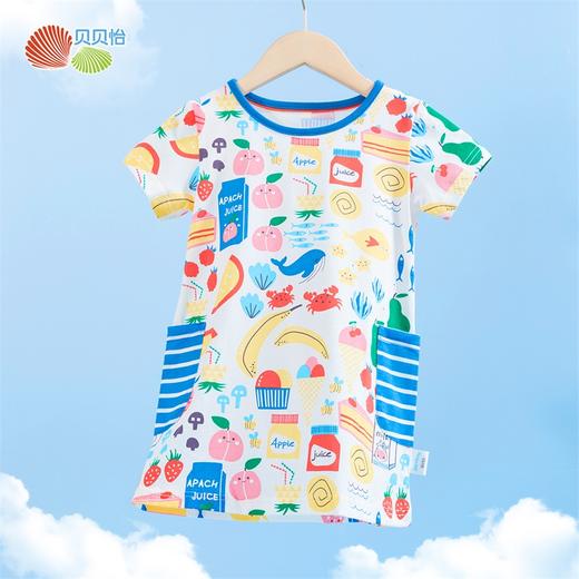 贝贝怡夏季女童轻薄短袖连衣裙卡通印花直筒裙时尚圆领裙子洋气女 商品图6
