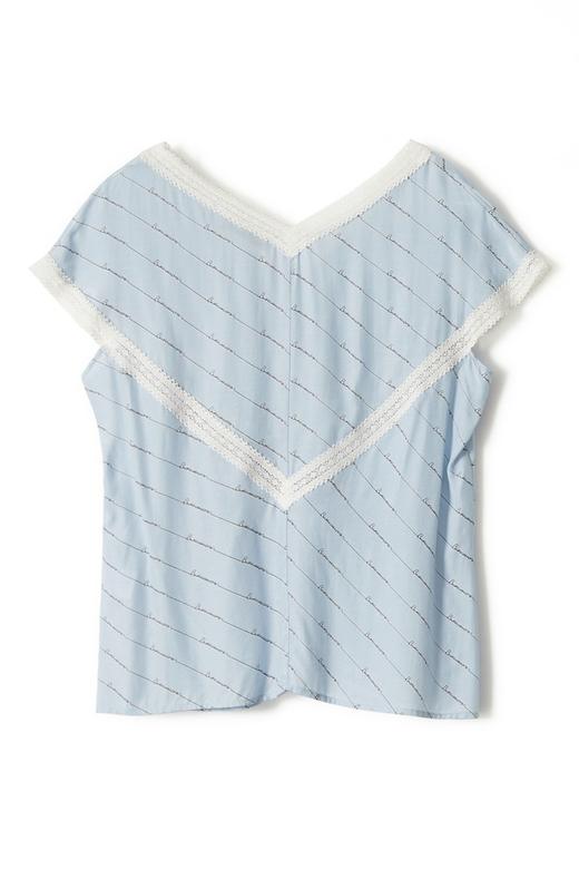 SUMMER & SAGE 花边饰蓝色字母T恤 7092 商品图3