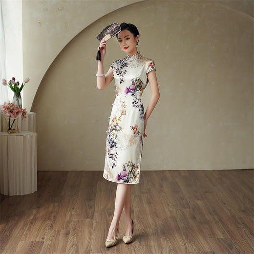 【千寻】改良版桑蚕丝中长款复古洋气优雅日常旗袍连衣裙TY-193 商品图3