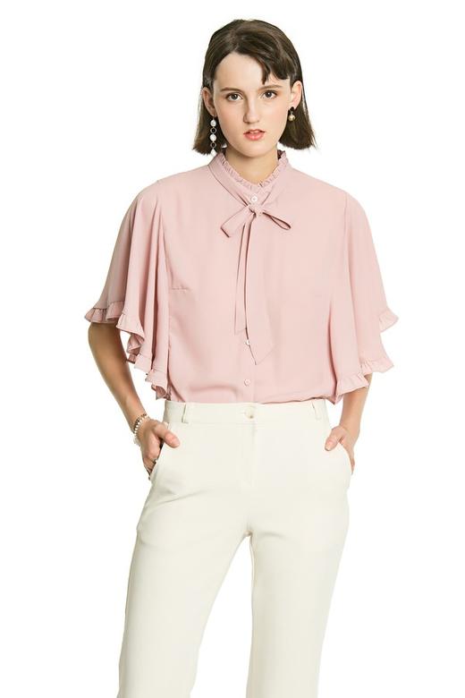 OSA欧莎 系带领结雪纺上衣 3103 商品图0