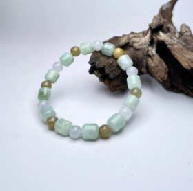 翡翠单圈单圈手串-三色桶珠圆珠