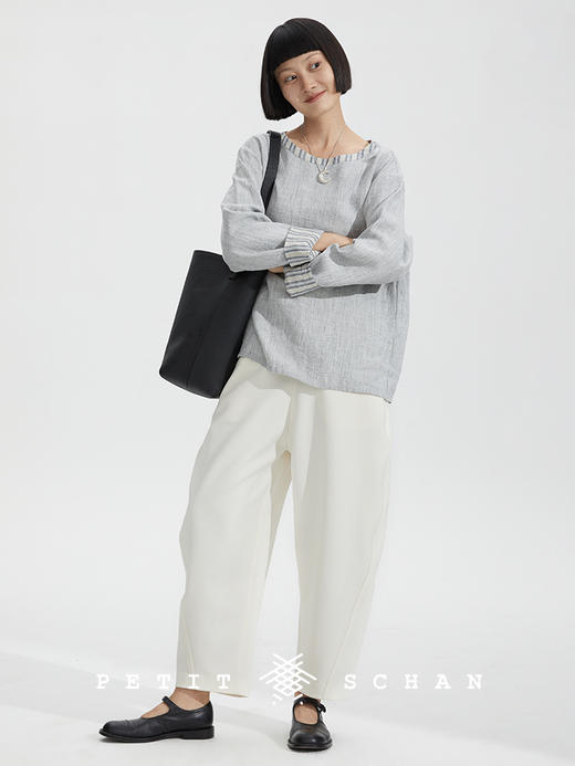 PETIT SCHAN小闪 CLO#256 drizzle 绵绵 法国进口色纺亚麻套头长袖罩衫 商品图3