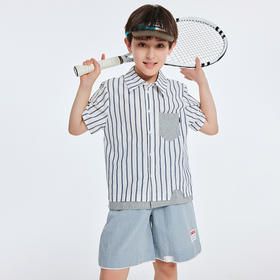 【抄底价清仓】龙之涵简约气质款短袖衬衣 三次高温水洗全棉 免熨烫 随意穿 休闲百搭 尺码100-170 男童条纹拼接短袖衬衣