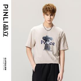 PINLI品立春季新款男士纯棉体恤印花短袖休闲T恤BG231111011